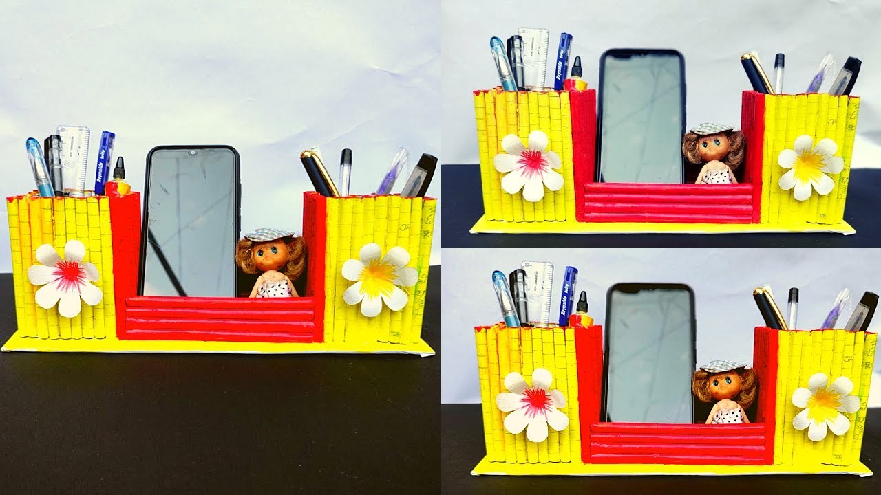 DIY Pen Stand And Mobile Phone Holder Craft With Paper | How To Make Paper Pen Stand(Pen Holder)
