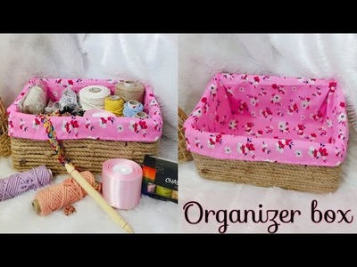 Diy Washable Organizer box. Organize box made with Cardboard, fabric and Jute.