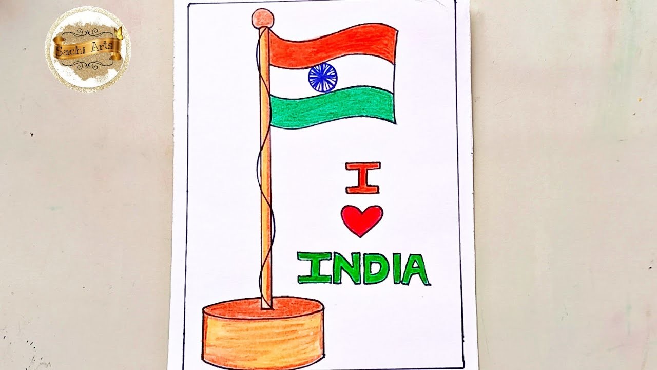 How to draw Flag ???????? pencil Colour Drawing for beginners | Easy Republic Day Drawing - Step by Step