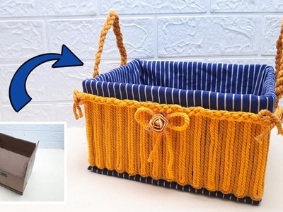How to Make a Storage Basket from Recycled Cardboard and Cotton Rope. DIY Organizer Basket