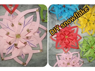 How to make easy paper snowflake Wall hanging.3d paper snowflake.wall decoration ideas.