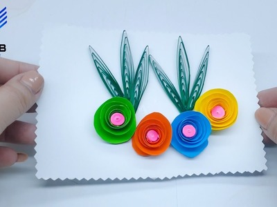 Multicolored twisted roses card with quilling paper | Create cute flowers with 5 basic paper colors