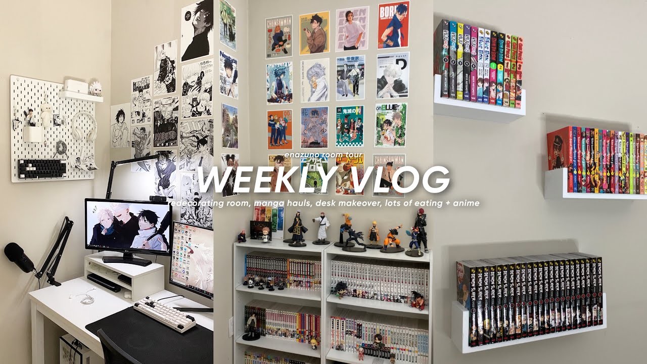 Weekly vlog  ???? ;; redecorating room,  manga hauls, desk makeover,  lots of eating + anime !