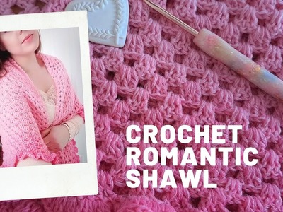 CROCHET ROMANTIC VINTAGE PINK SHAWL | Crochet Easy Granny Triangle Wrap For Beginners & Free Pattern