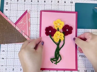 DIY Greeting Card with Crochet Flower. 3D Pop up