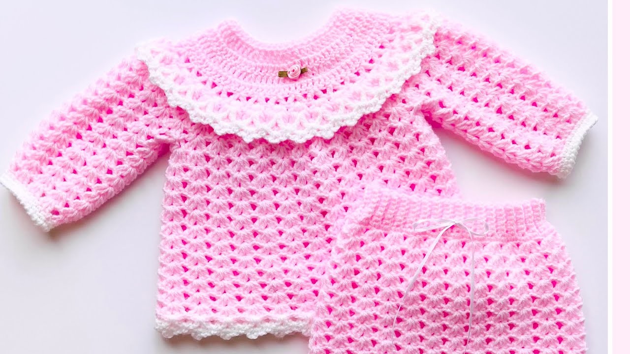 EASY Crochet Baby sweater set with matching diaper cover or bloomers THE PERFECT BABY SHOWER GIFT!