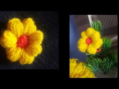 How to create a woolen flower with chrochet hook||easy trick for flower|| #knitting #shinestyle