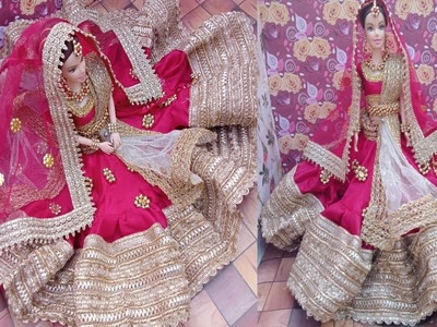 Indian Bridal Lehenga Making For Barbie doll l Making doll clothes