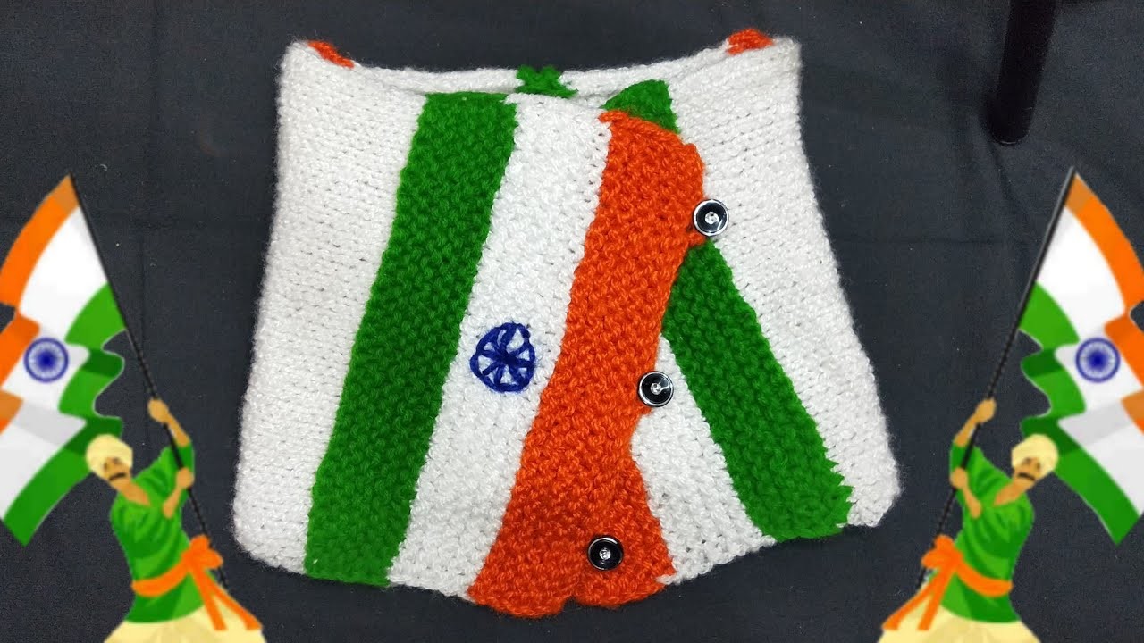 Knitting a Beautiful Neck Warmer (Cowl) like Indian Flag Design for 3-5 yr Baby | Republic Day
