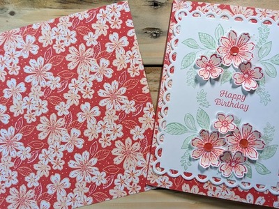 Stunning birthday card featuring Stampin Up Petal Park stamps and punch and the Regency Park papers.