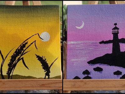 2 tiny canvas painting || Complete Guide on Blending Technique || Acrylic Painting on 2 Tiny Canvase