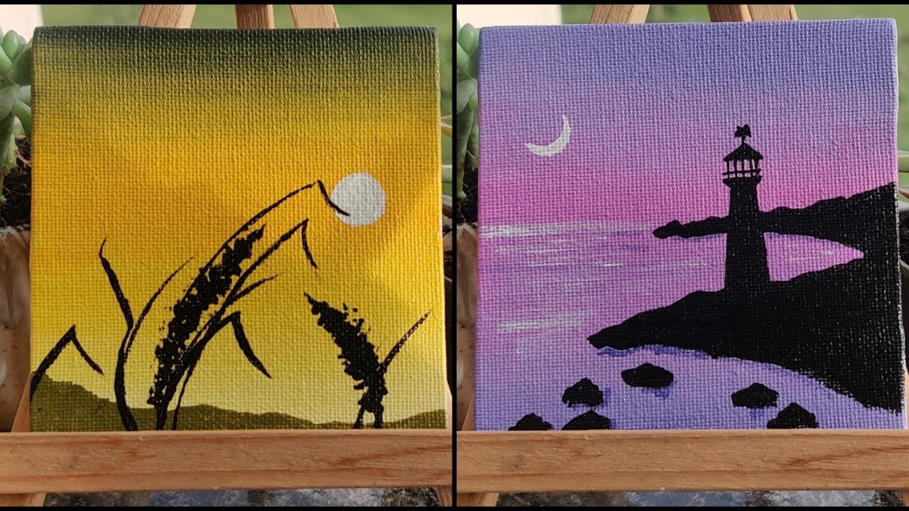 2 tiny canvas painting || Complete Guide on Blending Technique || Acrylic Painting on 2 Tiny Canvase