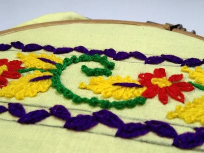 Border line embroidery | lazy Daisy stitch | French knot stitch | allover embroidery