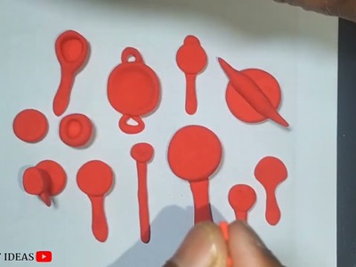 DIY How to Make One Colour Miniature Kitchen Set From Polymer Clay | DIY Red Kitchen Set