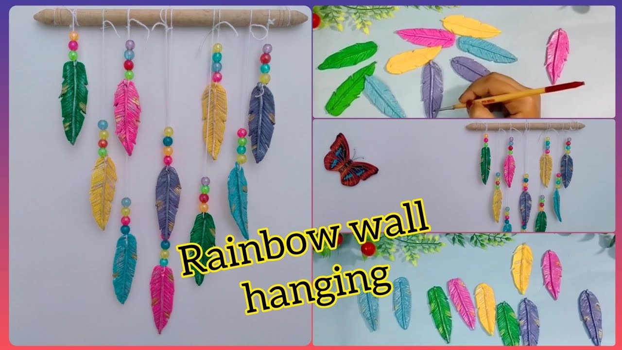 DIY rainbow hanging with  clay || home decor ideas.  #youtube #wallhanging