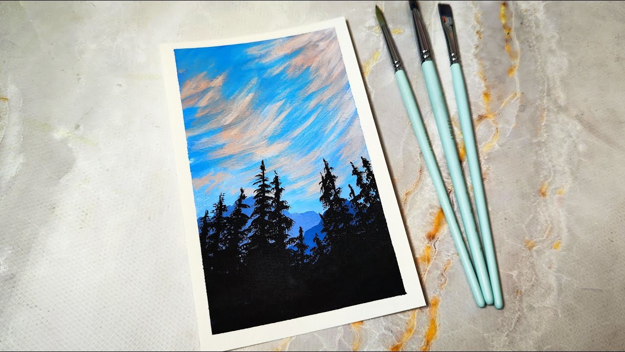 Easy Pine tree landscape | Acrylic painting | Step by step tutorial