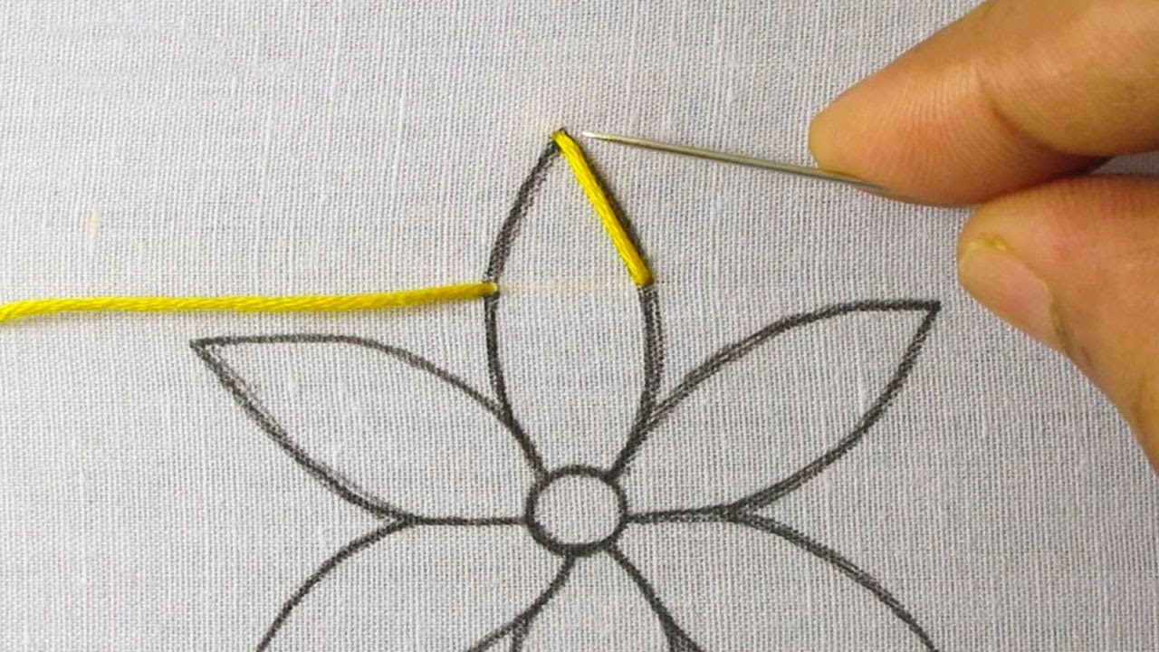 Hand embroidery amazing flower design fishbone stitch simple flower embroidery easy sewing tutorial