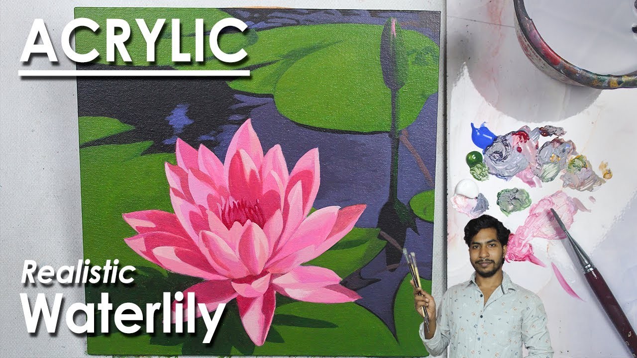 How to Paint A Realistic Waterlily Composition in Acrylic | step by step Painting | Supriyo