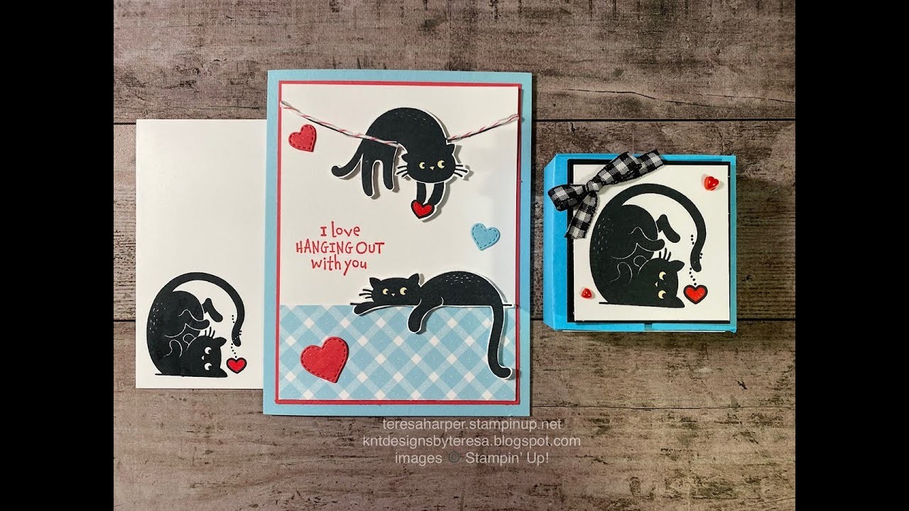 Love Cats stamps by Stampin' Up!  Card and treat box FB Replay 01 18 22