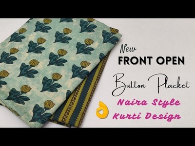 Naira Style Open Button Placket Kurti Cutting and Stitching. Kurti Design. naira cut kurti