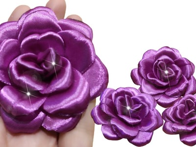 RIBBON FLOWERS  || CARA MEMBUAT BUNGA MAWAR UNGU MEKAR || DIY RIBBON