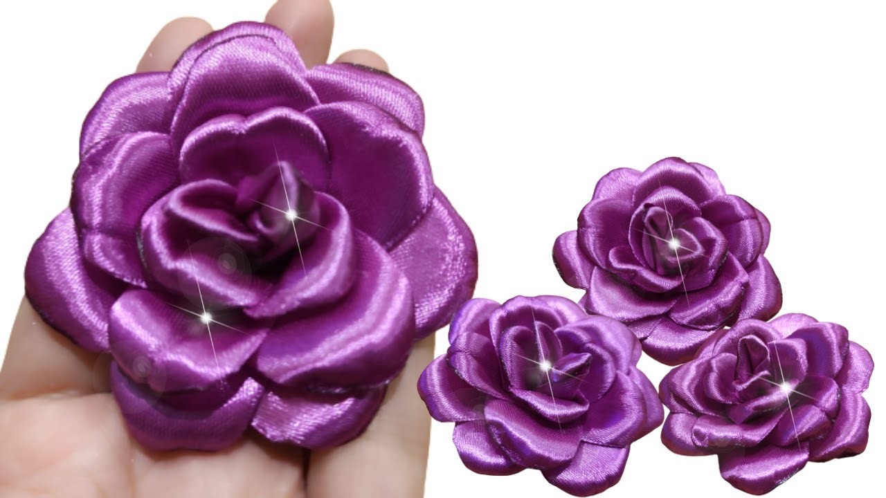 RIBBON FLOWERS  || CARA MEMBUAT BUNGA MAWAR UNGU MEKAR || DIY RIBBON