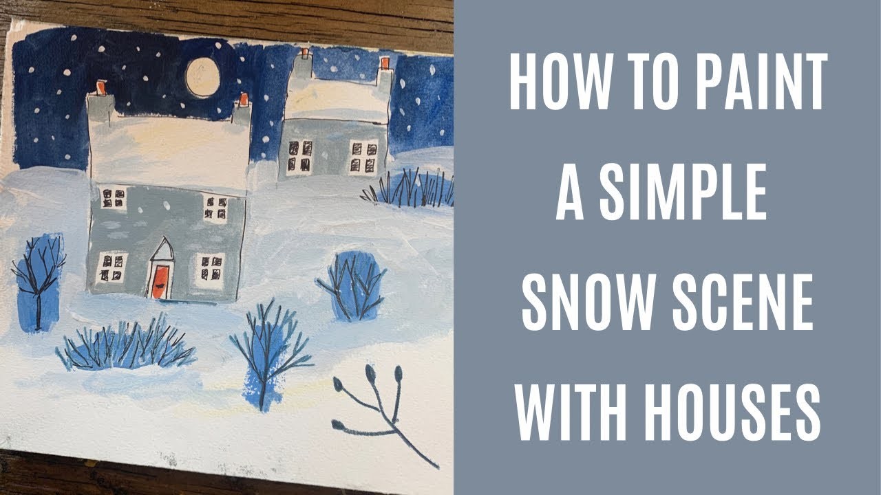 Simple easy winter houses painting snow scene in matt hobby craft paint