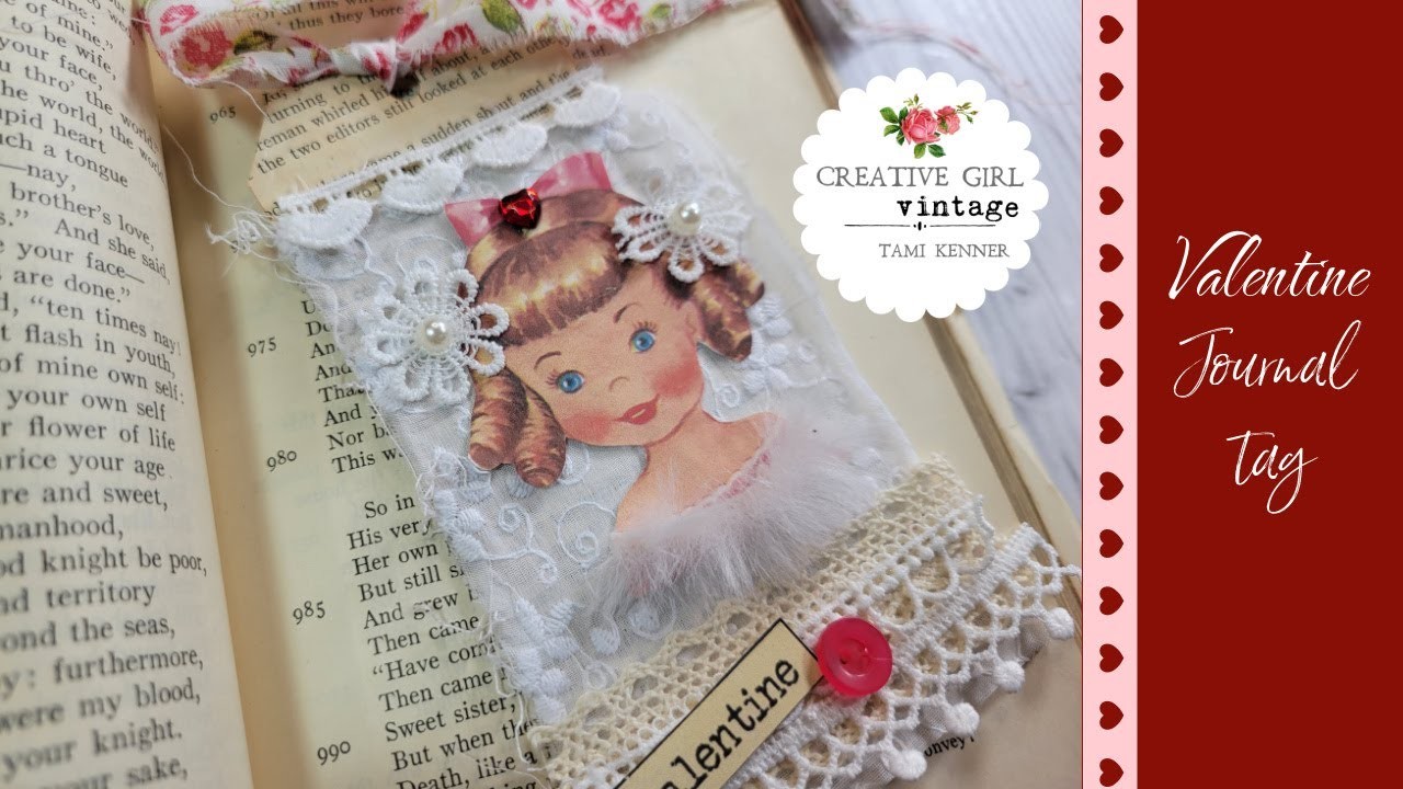 VALENTINE Journal Tag Tutorial with paper crafting bundle! Vintage paper doll Valentine decoration