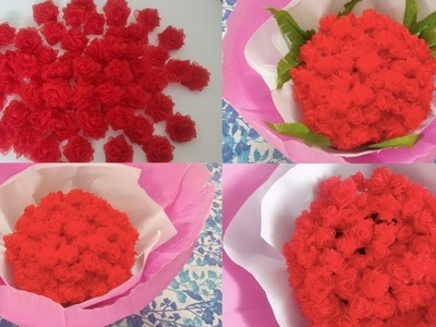 Amazing Trick For Easy Red Rose Flower Making, Flower Bouquet, Valentines Day Gift for Him and Her