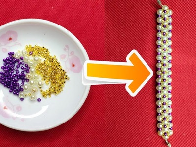 Beautiful bracelets made of small white and purple beads