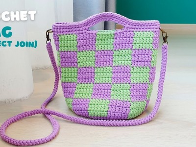 Checkered Crochet Bag with Perfect Join or Invisible Join on Double Crochet | Vivi Berry Crochet