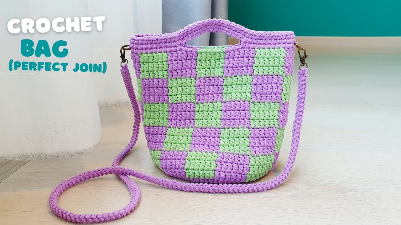 Checkered Crochet Bag with Perfect Join or Invisible Join on Double Crochet | Vivi Berry Crochet