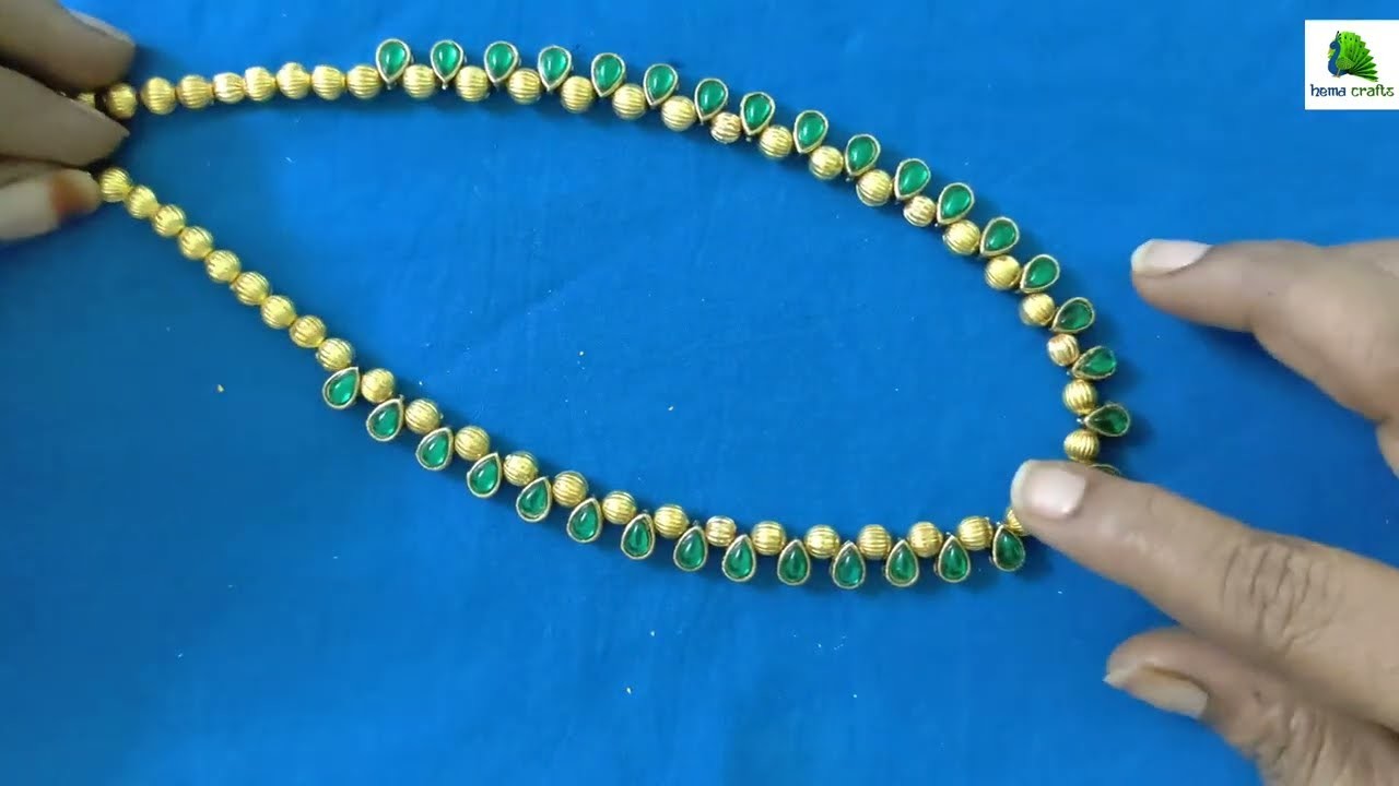 Crystal necklace and gold beads necklace making.hand made necklace