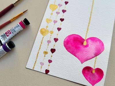 Easy and Cute Pink Hearts in Watercolor | Valentine's Day  Card Ideas | Painting Process