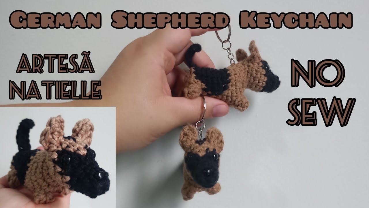German Shepherd Amigurumi Dog Keychain No Sew