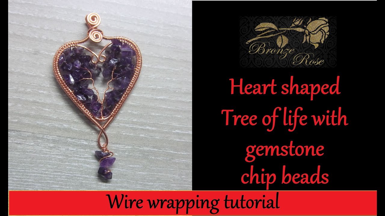 Heart shaped tree of life with gemstone beads - wire wrapping tutorial