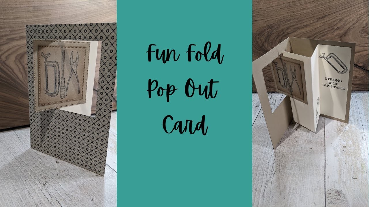 How to make a pop-out fun fold card, using Vintage Tools stamps, inspired by Sharon Armstrong