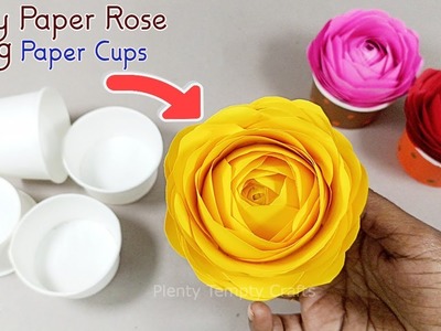 How to Make Paper Flowers Using Paper Cup Craft. Paper Rose Making Easy. Paper Craft Flower Pot