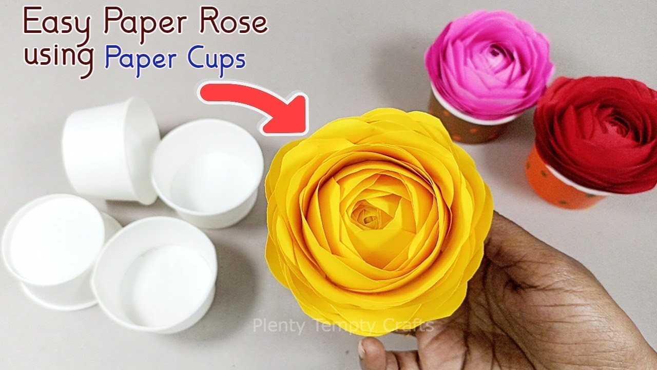How to Make Paper Flowers Using Paper Cup Craft. Paper Rose Making Easy. Paper Craft Flower Pot
