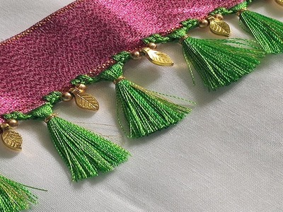Leaf beads using crochet saree kuchu design.|| Quick moving crochet saree kuchu design. || Tassels.