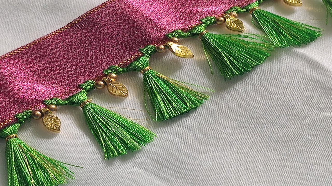 Leaf beads using crochet saree kuchu design.|| Quick moving crochet saree kuchu design. || Tassels.