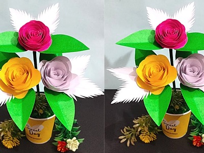 Making Beautiful Rose Flower With Paper.Diy Home Decoration Paper Flower Bouquet.Easy Paper Craft