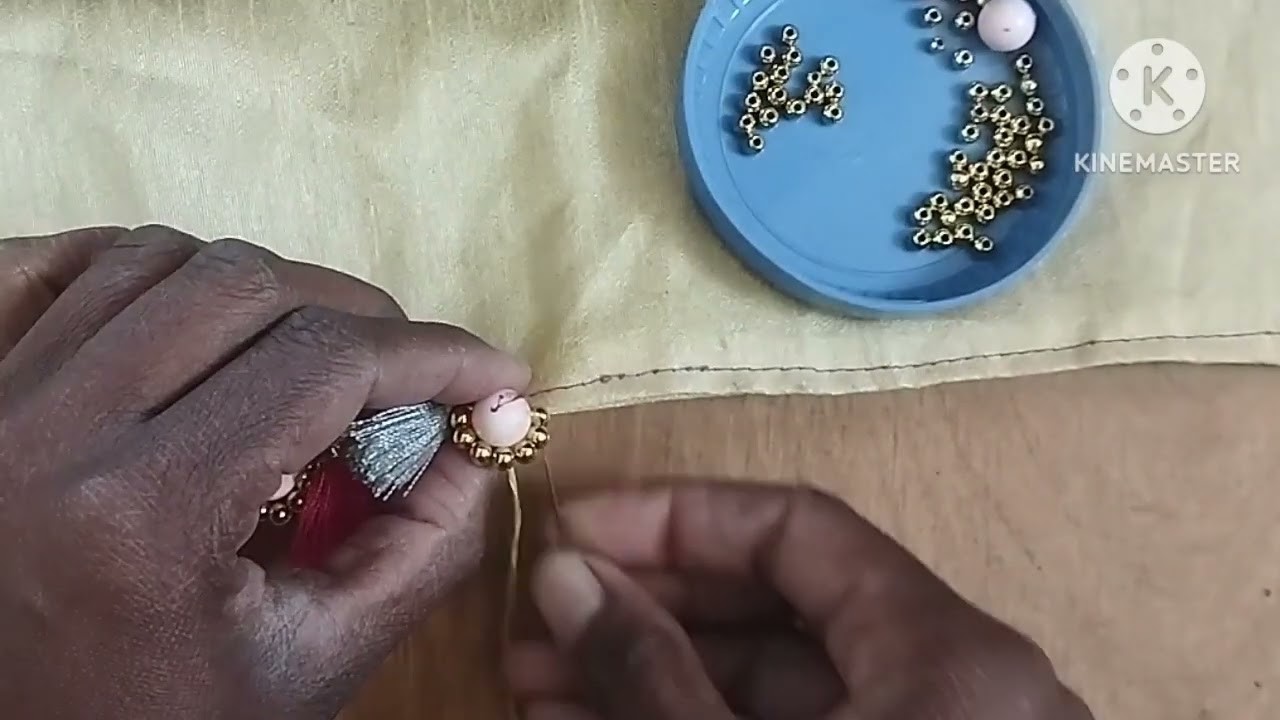 New saree kuchu design # beautiful saree kuchu design # ball beads and parel beads saree kuchu #