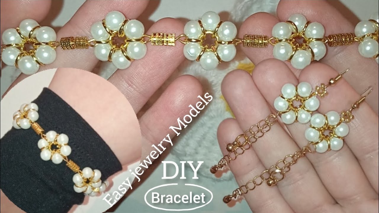 Very Easy to Make White pearl bracelet and earring making. Lbeads Ring Bracelet and earring making