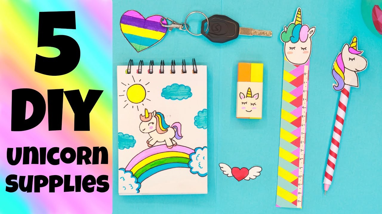 5 DIY unicorn school supplies | How to make unicorn school supplies with paper.