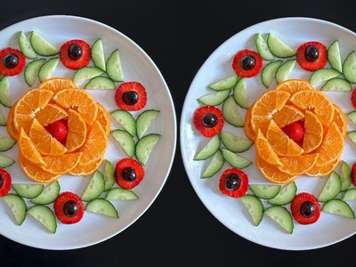 Beautiful Fruits Decoration.Orange,Strawberry, Grapes & Cucumber Plate Decoration. Easy Fruits Art