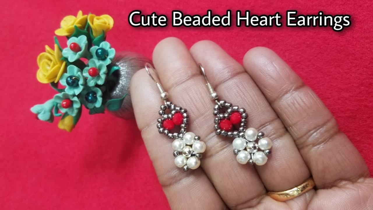 Cute Beaded Heart Earrings
