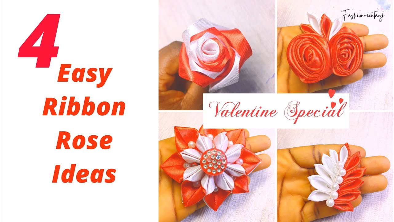 DIY- 4 Easy Satin Ribbon Rose Flowers | Valentine Tutorial | how to make Satin rose | Craft ideas