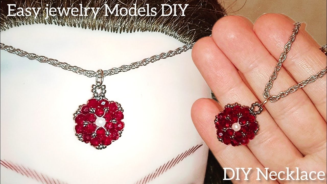 DIY Beaded Flower Necklace with Pearls and Seed beads.How to make beaded jewelry.Bead Tutorial