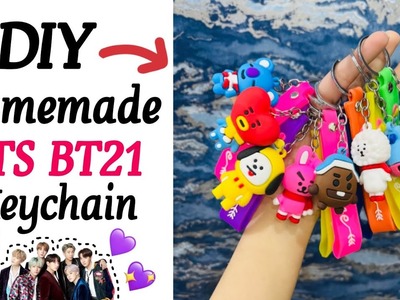 Diy Homemade BT21 Keychain.BTS Craft Idea.How To Make BT21 Charms Without Clay.Crafty Talent